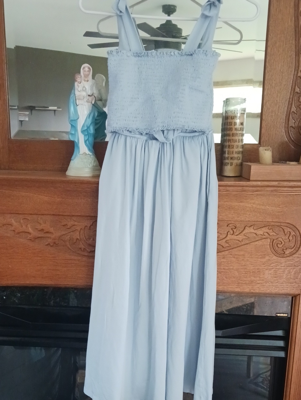 Kindred Bravely Light Blue Smocked Midi Dress with Tie Straps